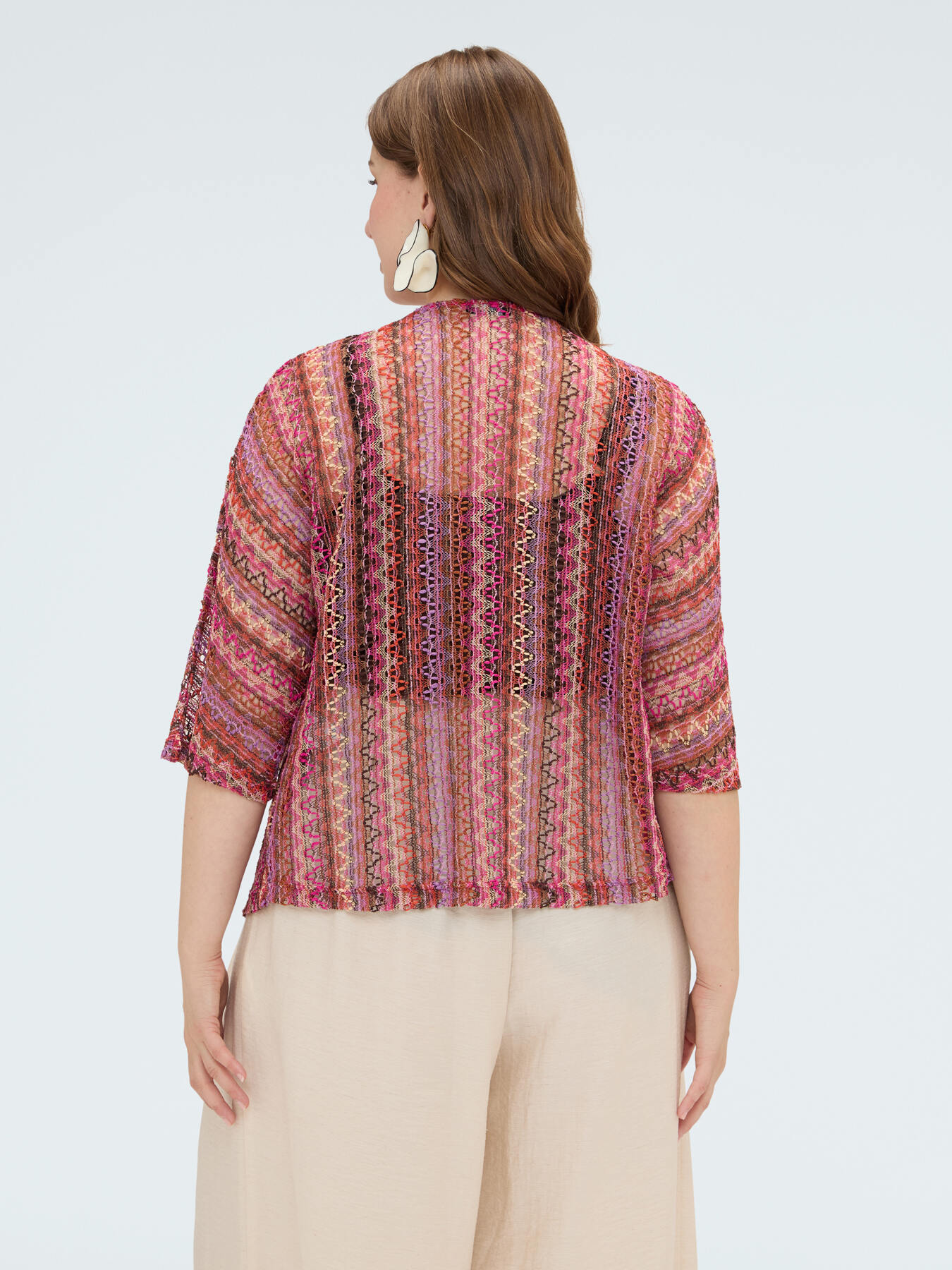 Kimono corto a rayas efecto crochet image number 2