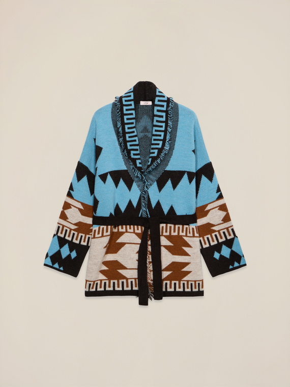 Cardigan jacquard con frange