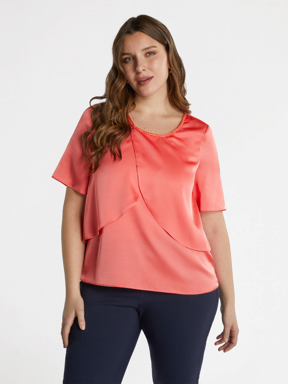 Bluse mit Volants und Stickerei