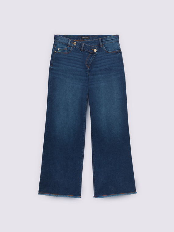 Jean Wide Leg en denim avec fermeture asym&eacute;trique