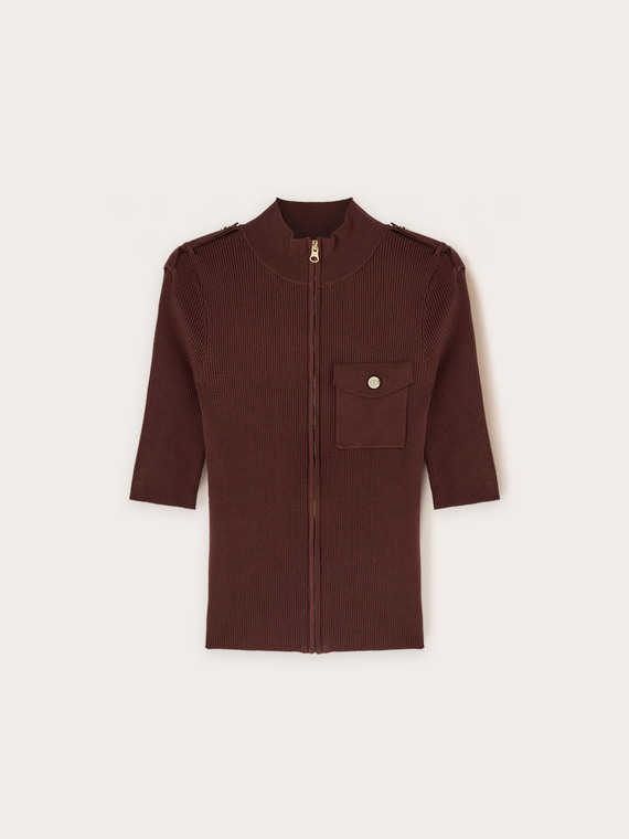Cardigan a coste con mostrine
