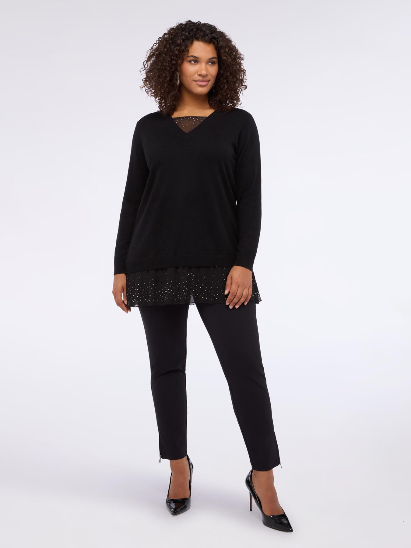 Sweater with tulle and rhinestone details image number 0