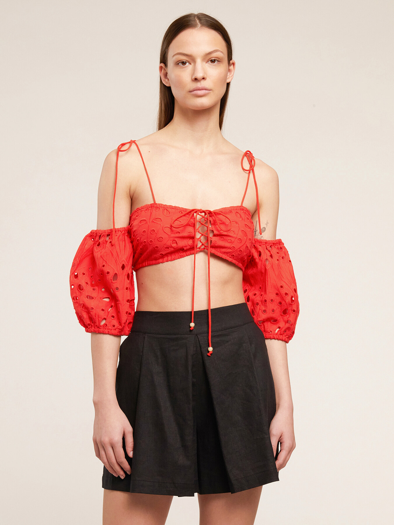 Off-shoulder brassiere top in broderie anglaise image number 0