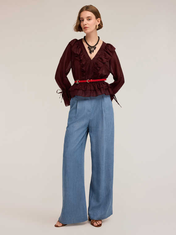 Lyocell palazzo trousers with pleating