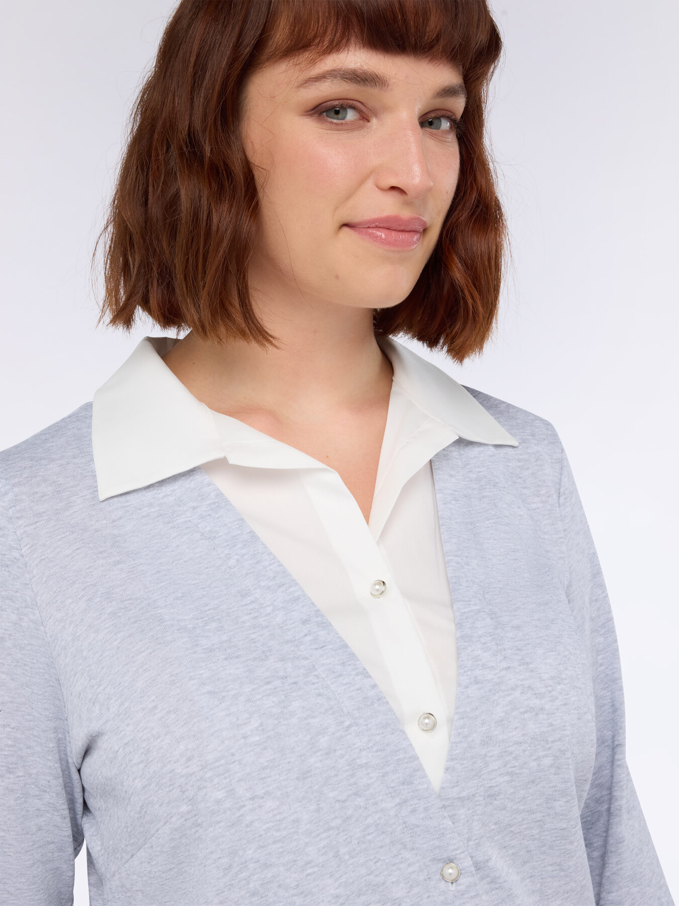 Chemise bimatière avec col contrastant image number 3