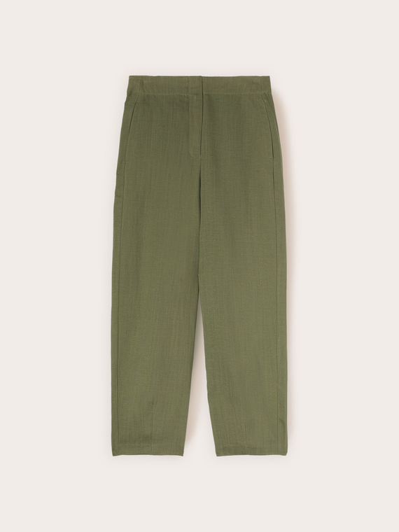 Pantaloni cu pliuri la bază din amestec de in