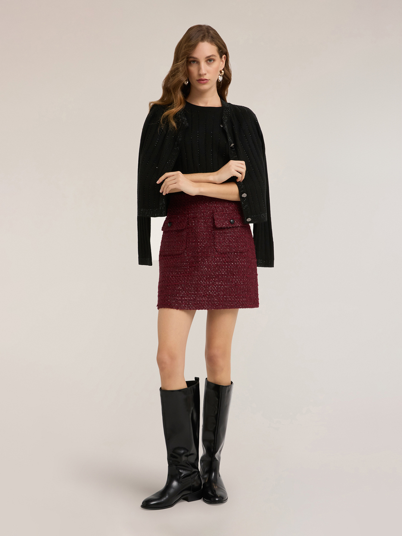 Ribbed sweater with rhinestone stripes image number 3