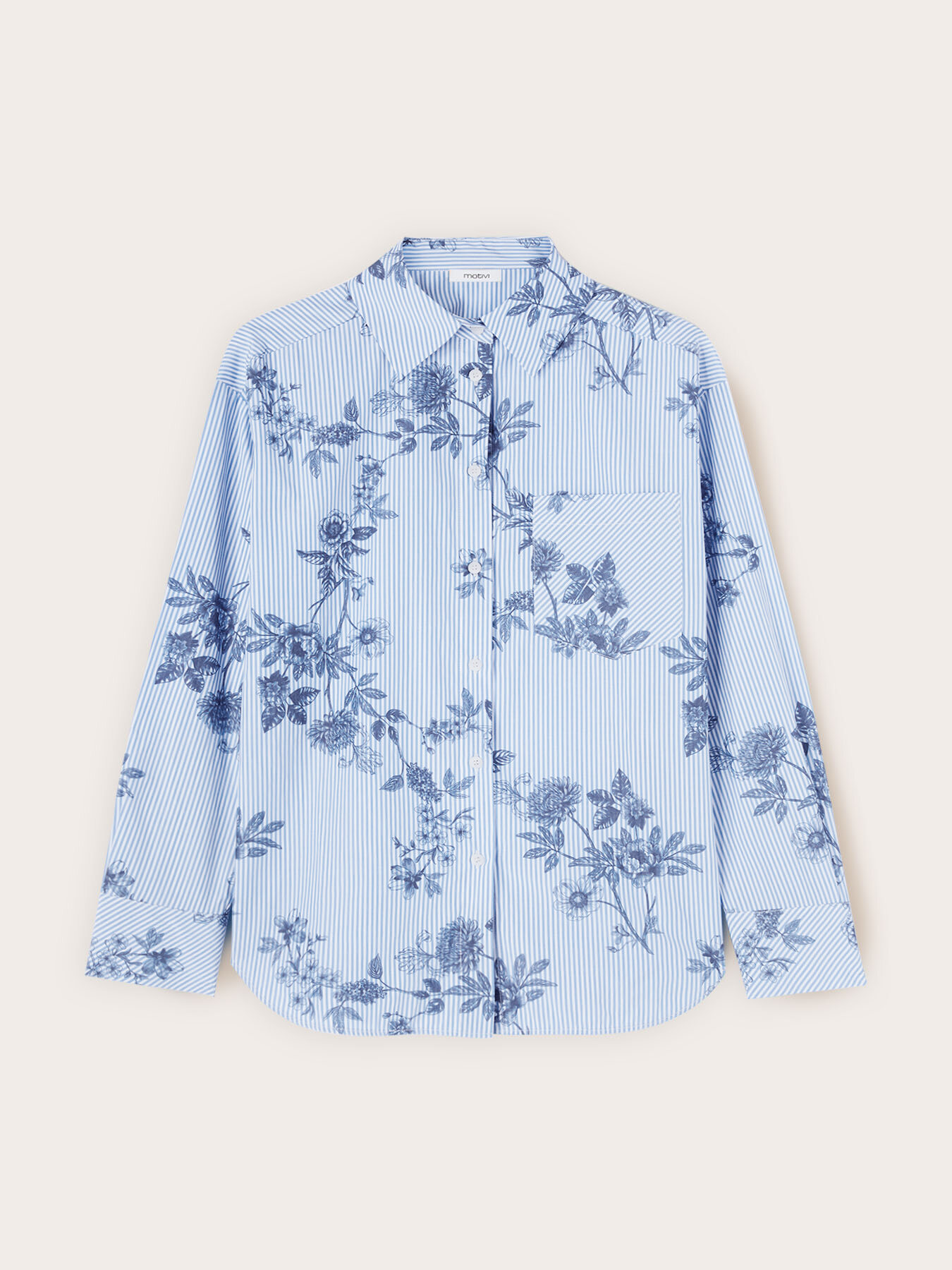 Cămașă oversized &icirc;n dungi cu imprimeu floral image number 0