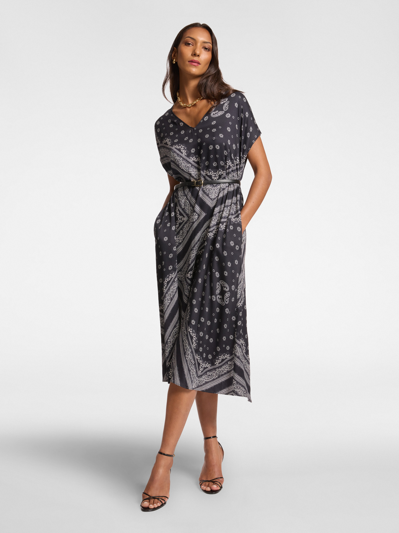 Midi dress with scarf print image number 0