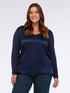 Two-material V-neck T-shirt with long sleeves image number 0
