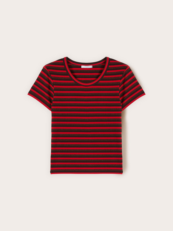 Tricou &icirc;n dungi din jersey mixt lurex