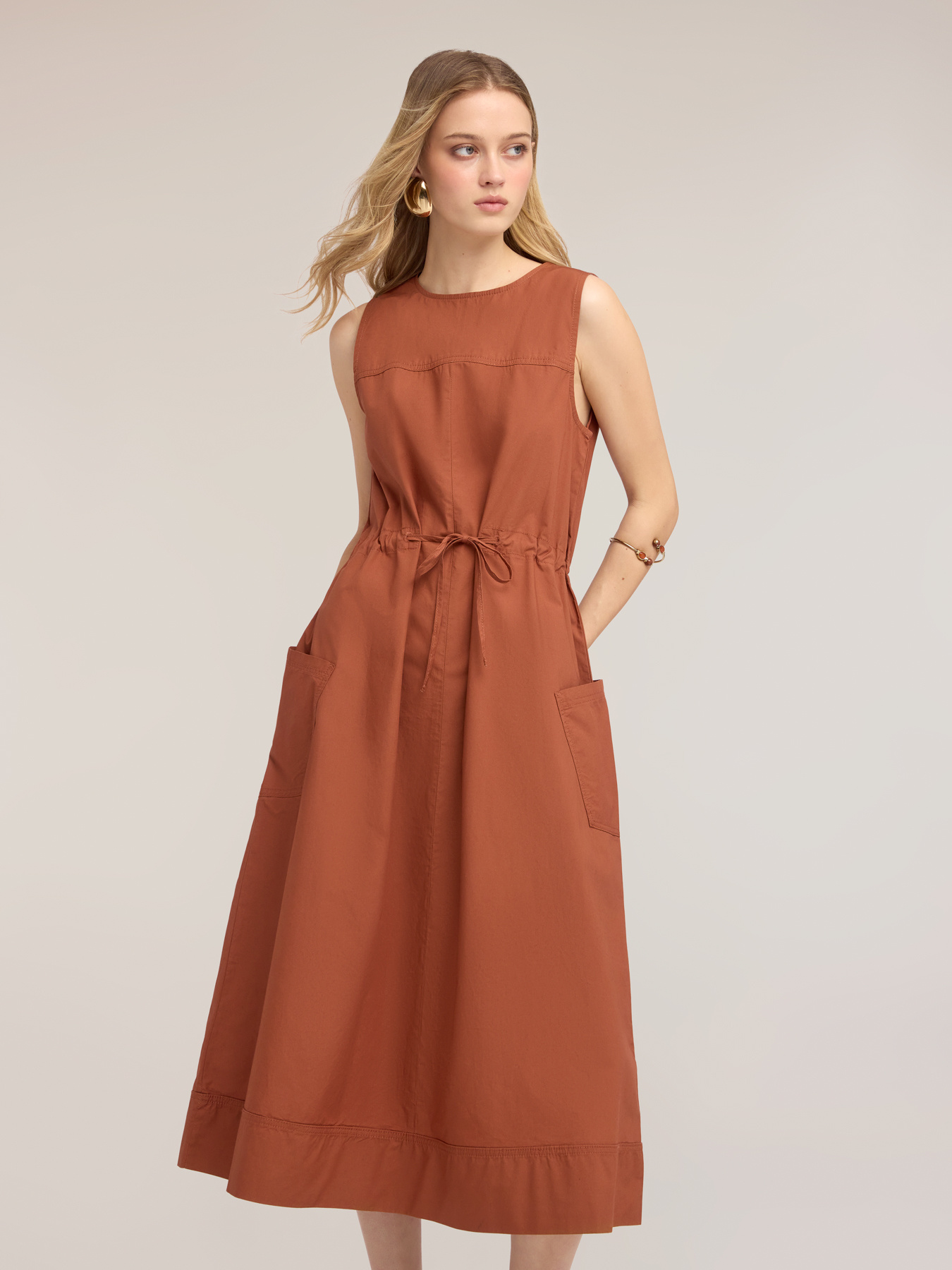 Drawstring dress in poplin image number 0