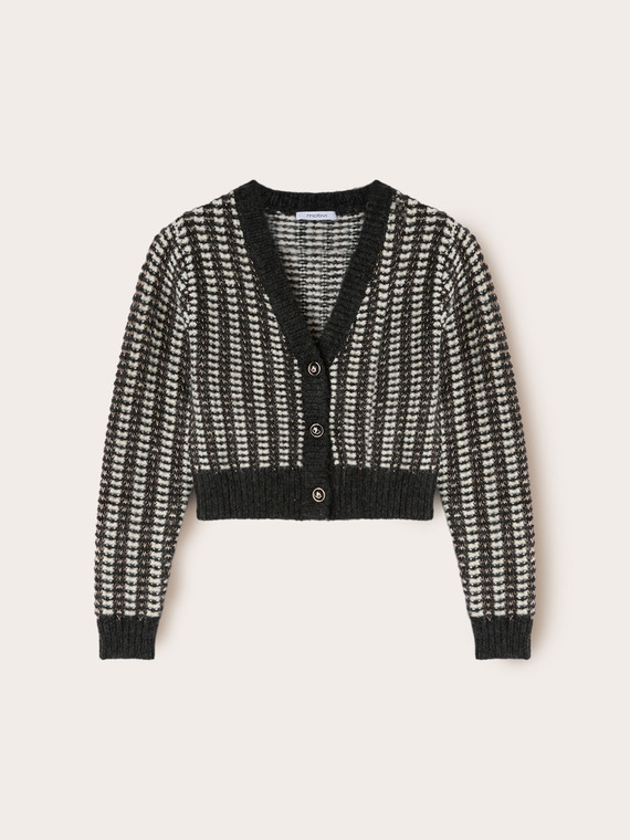Cardigan court ajouré mélange lurex