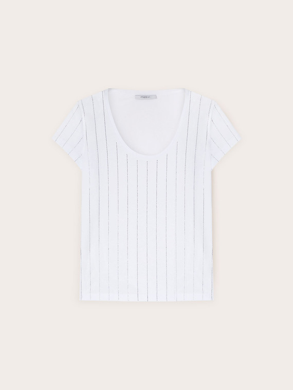 T-shirt en coton à rayures en strass