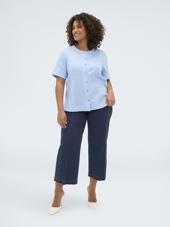 Camicia girocollo in misto lino e viscosa