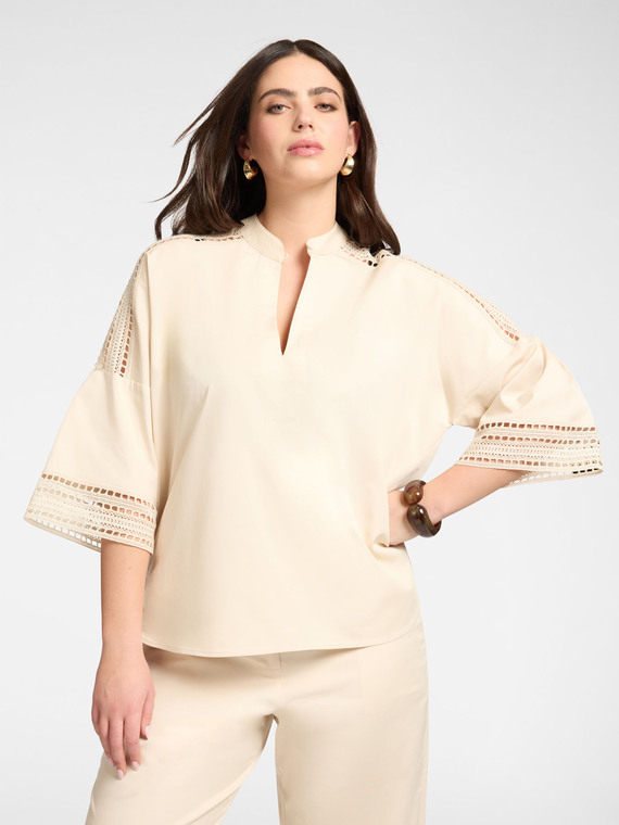 Mixed cotton shirt with lace inserts