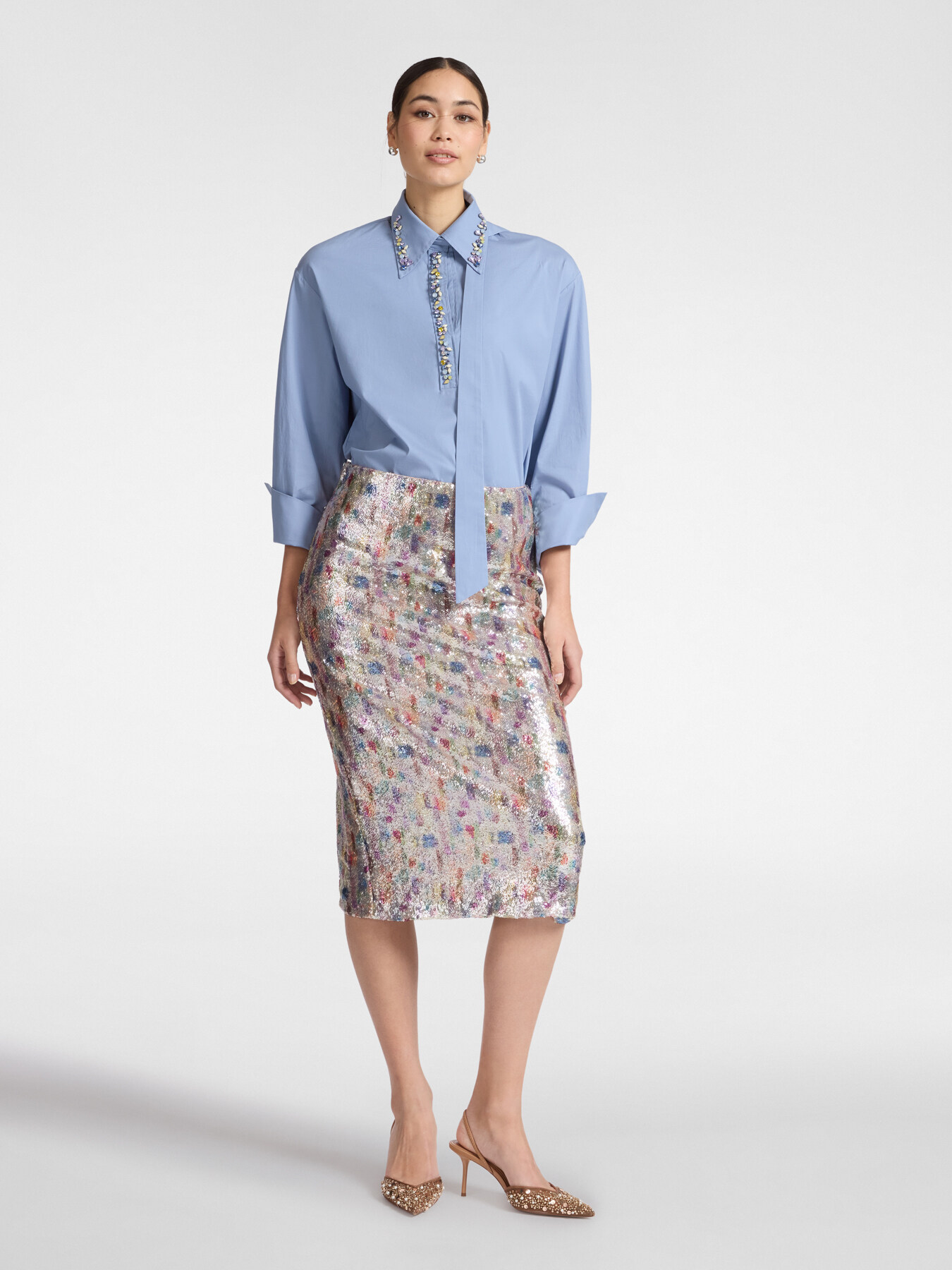 Camicia in popeline con cristalli image number 2