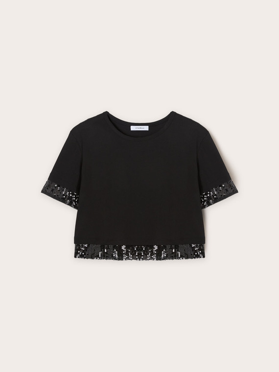 T-Shirt mit Pailletten-Bordüren