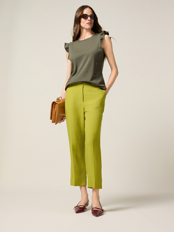 Cropped-Hose aus Leinenmischung