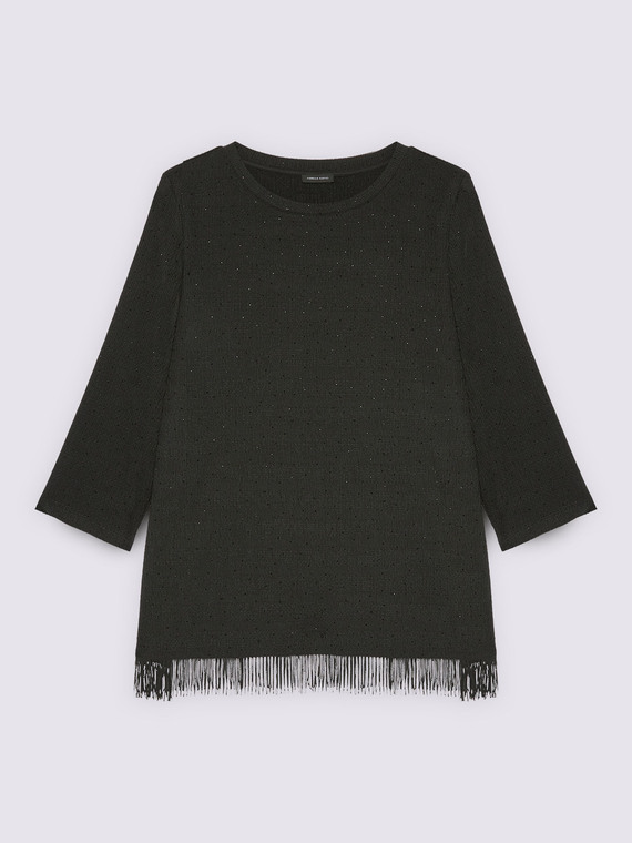 Jersey-T-Shirt mit Glitzerpunkten und Fransen