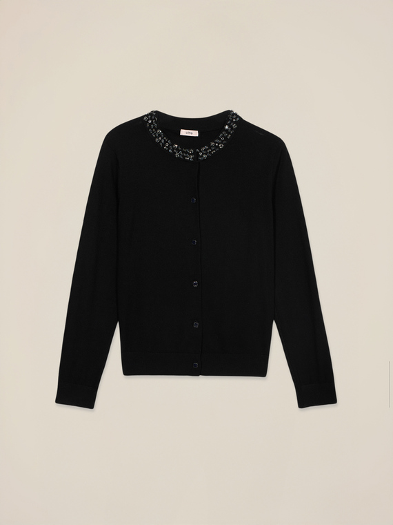 Cardigan in maglia con cristalli