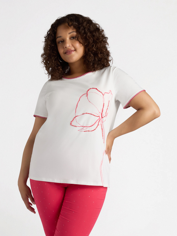 T-shirt con ricamo floreale