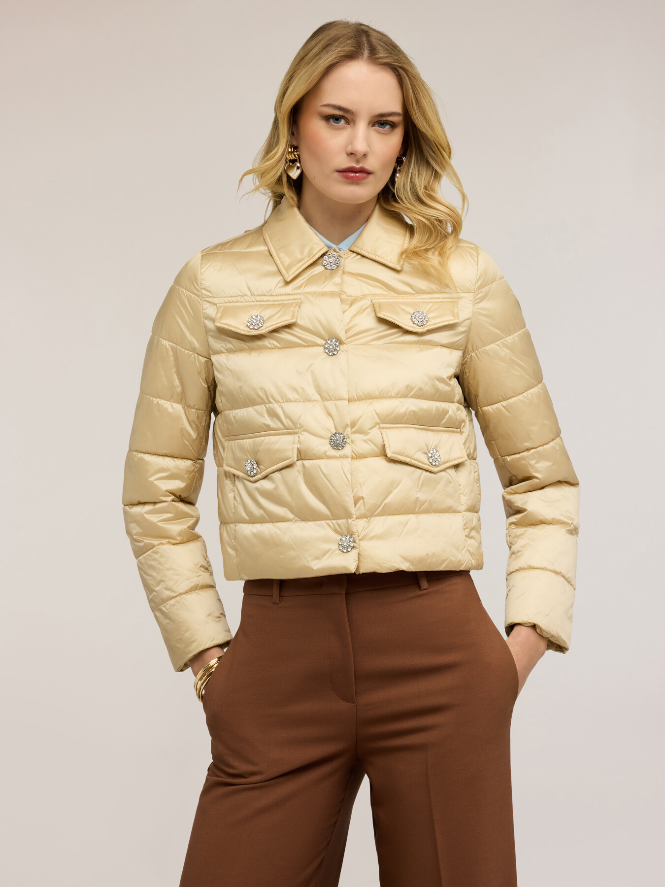 Short lightweight down jacket with jewel buttons image number 2
