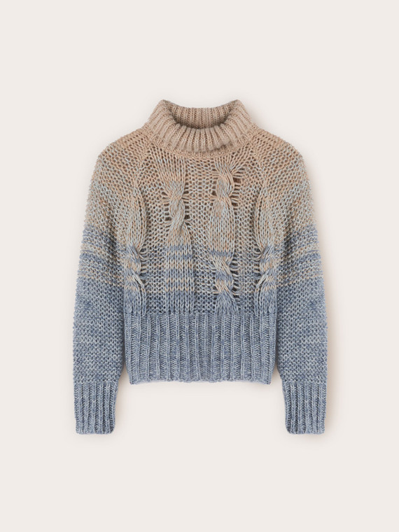 Jersey de punto trenzado de lana mezclada con dise&ntilde;o degradado