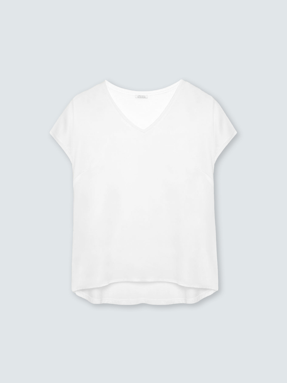 Two-material V-neck T-shirt