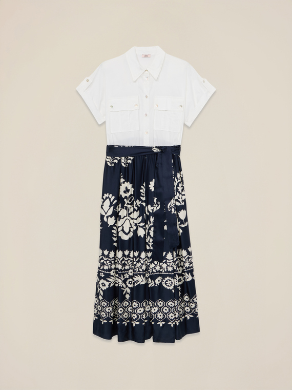 Shirtdress with patterned skirt