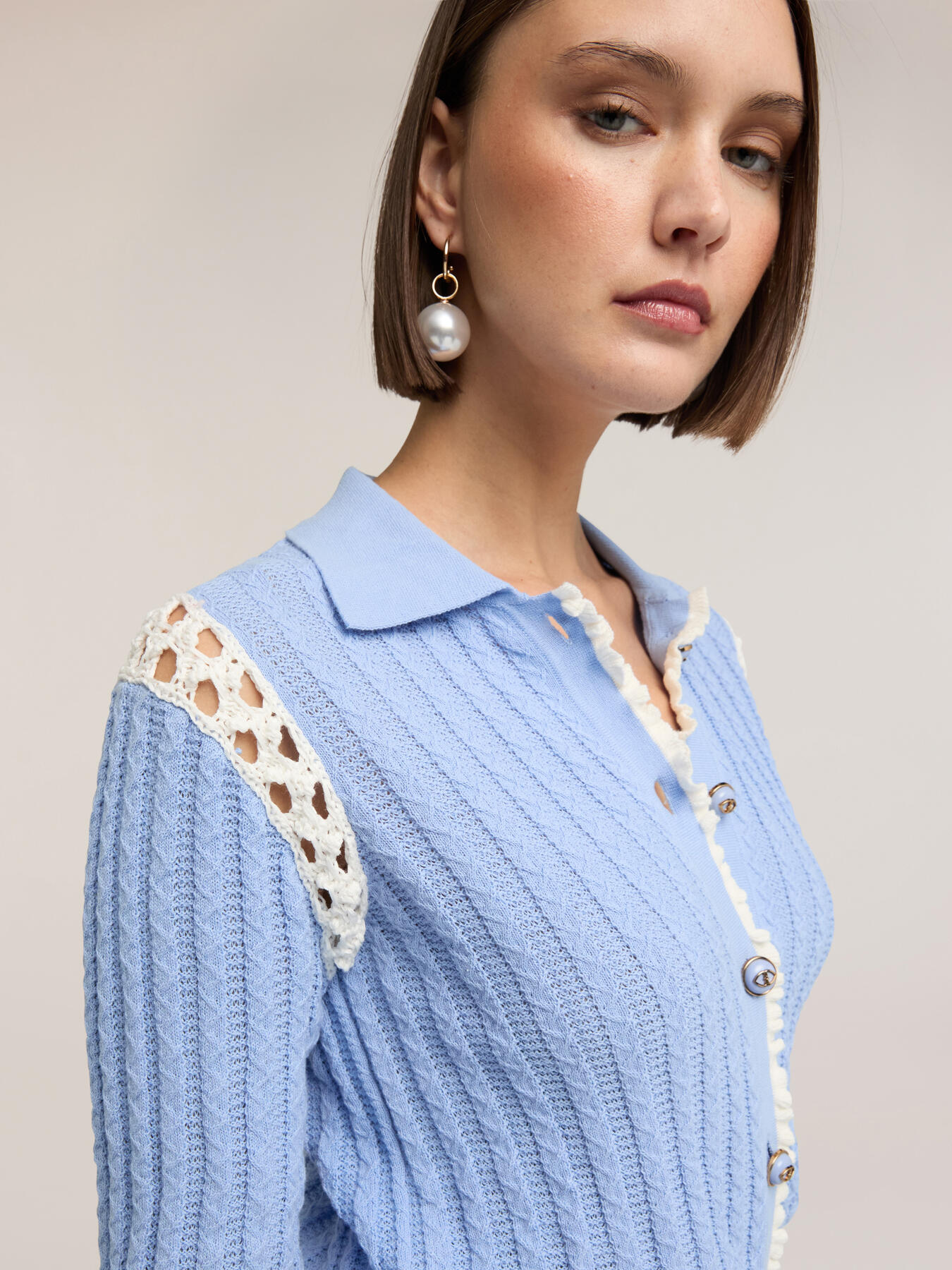 Fine knit cardigan with openwork inserts image number 3