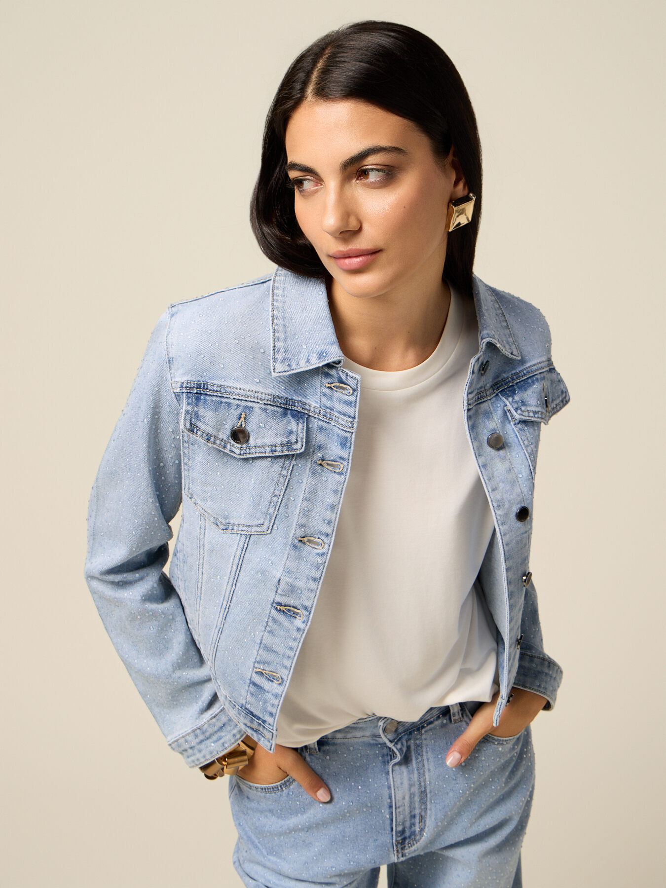 Denim jacket with micro crystals image number 3