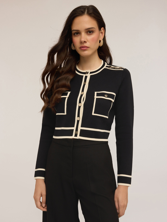 Cardigan with contrasting colour edges