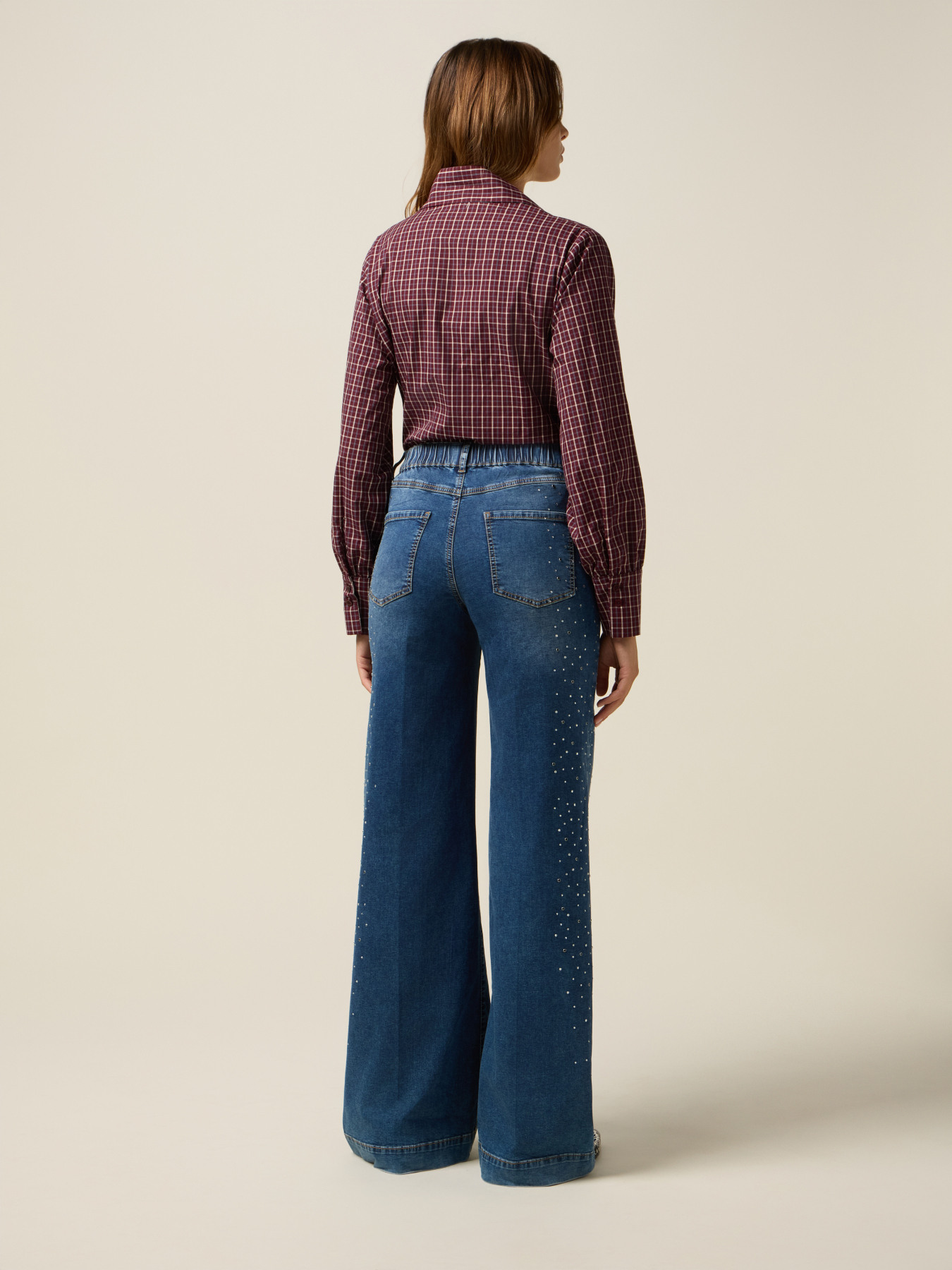 Camicia in cotone con fiocco e castoni image number 1