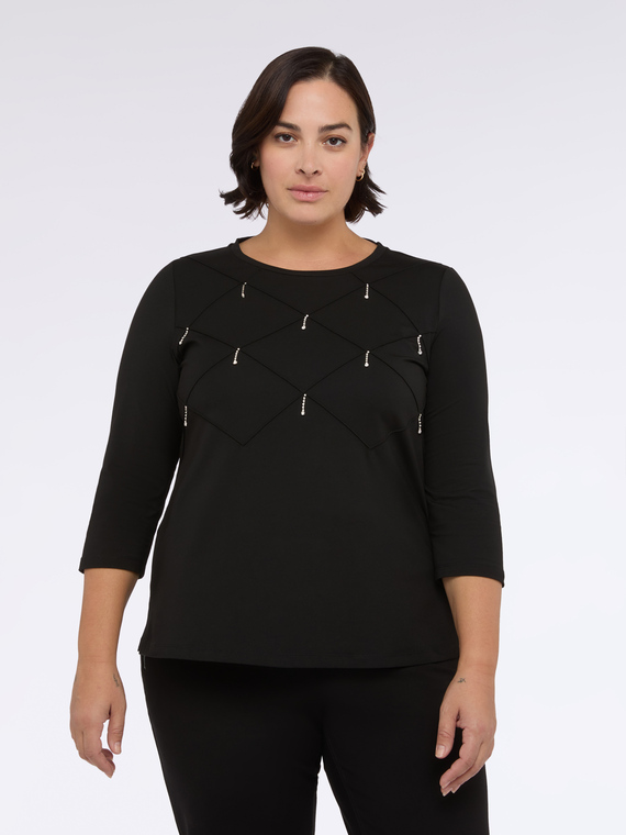 Cotton jersey T-shirt with diamond pattern processing