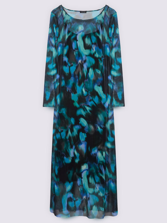 Langes Tüllkleid mit Farbverlauf-Print