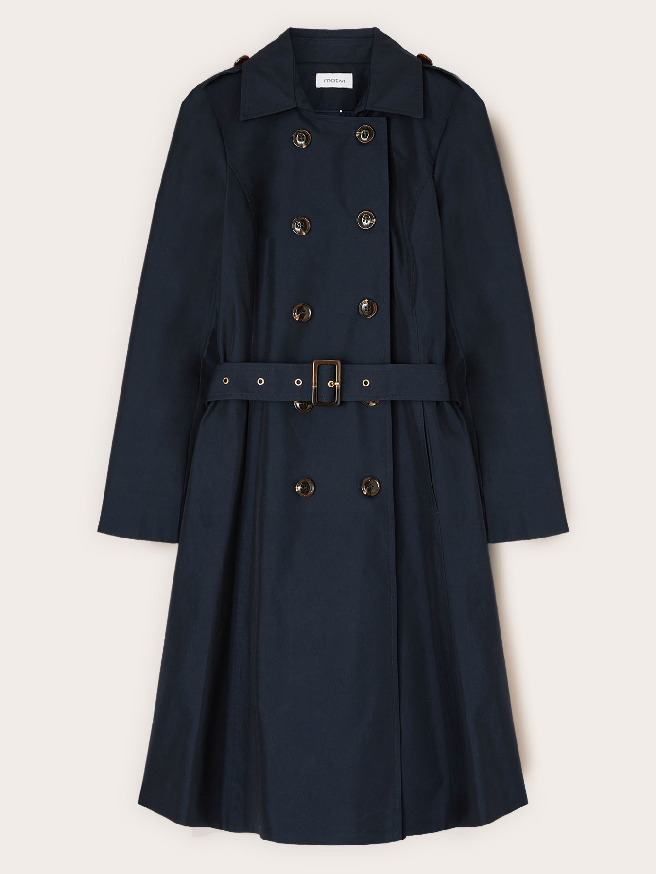 Mixed cotton drill trench coat with double belt image number 6