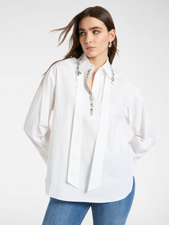 Camicia in popeline con cristalli