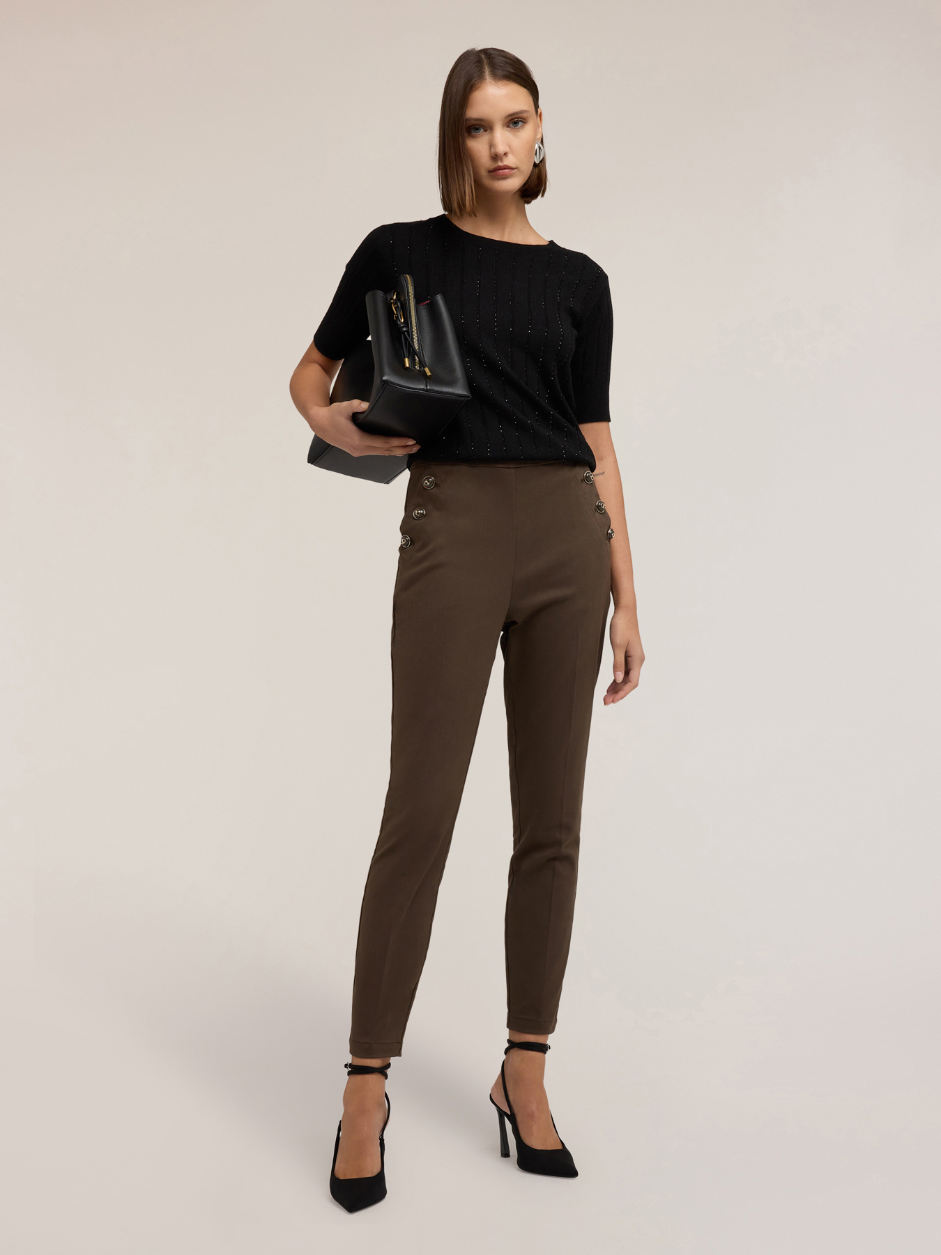 Ribbed sweater with rhinestone stripes image number 0