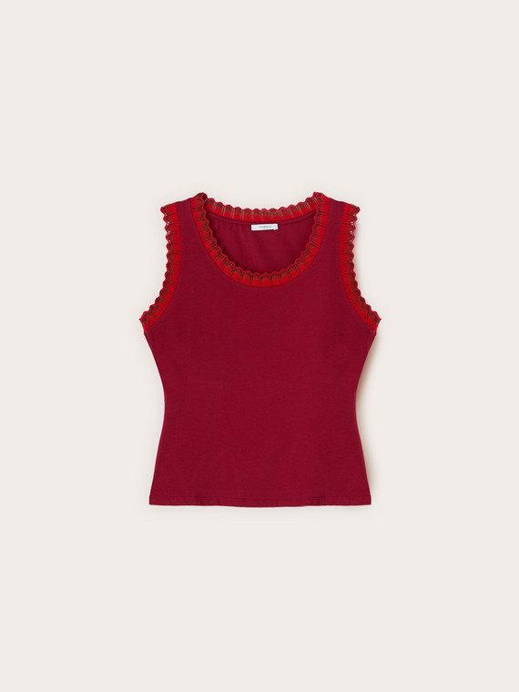 Top din jersey cu bordură din tricotaj
