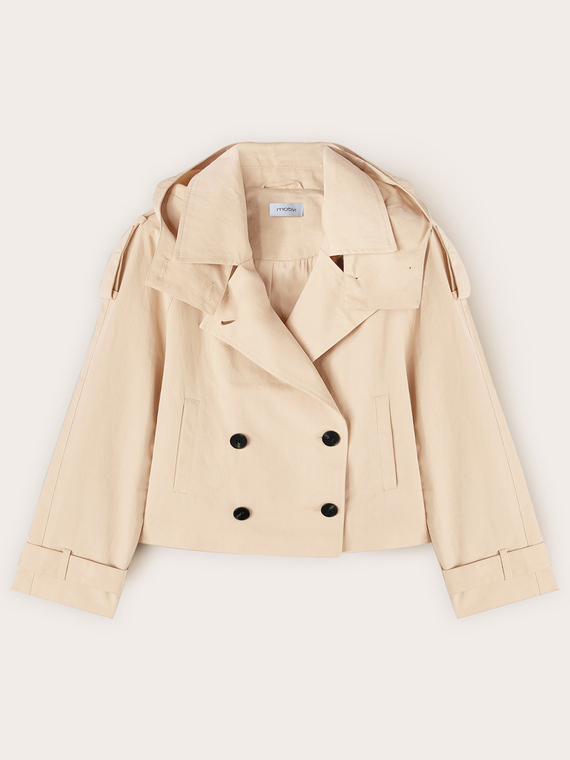 Short trench coat in mixed cotton gabardine