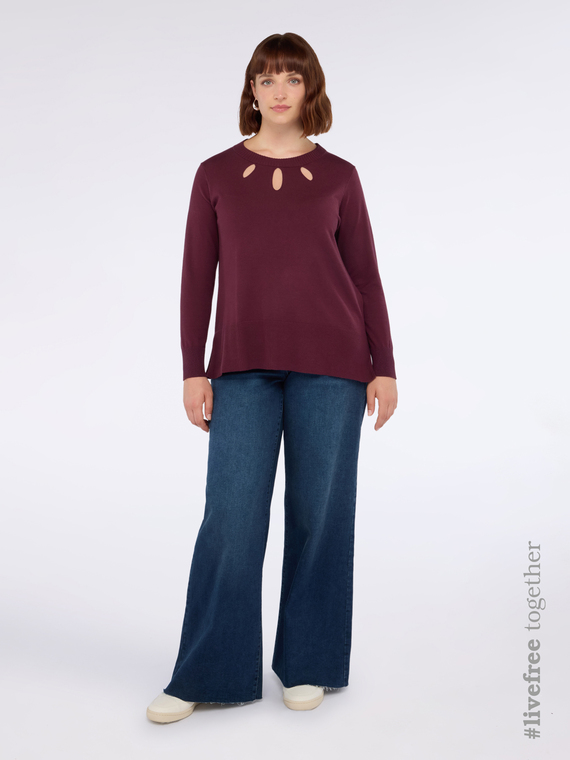 Sweater with cut-out details on the crewneck