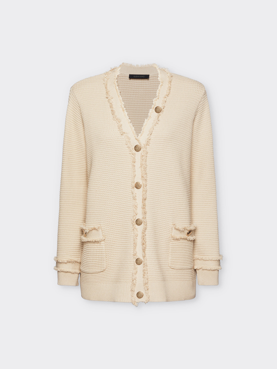 Long cardigan with fringes and buttons
