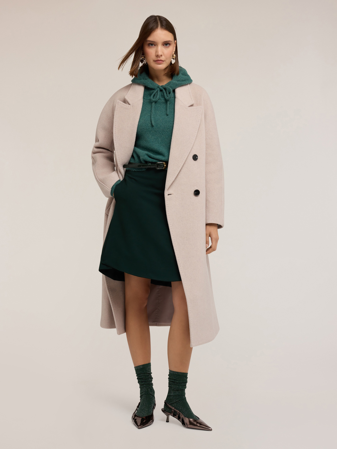 Double-breasted coat in wool blend drap image number 0