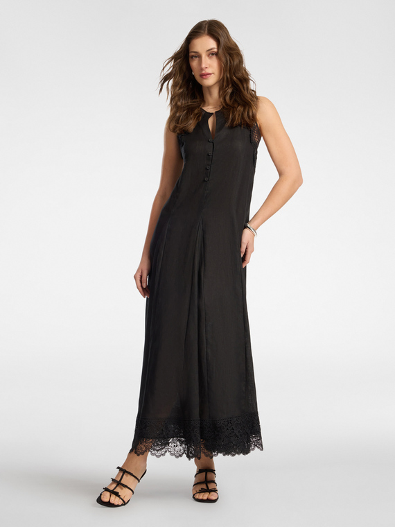 Long linen dress with lace