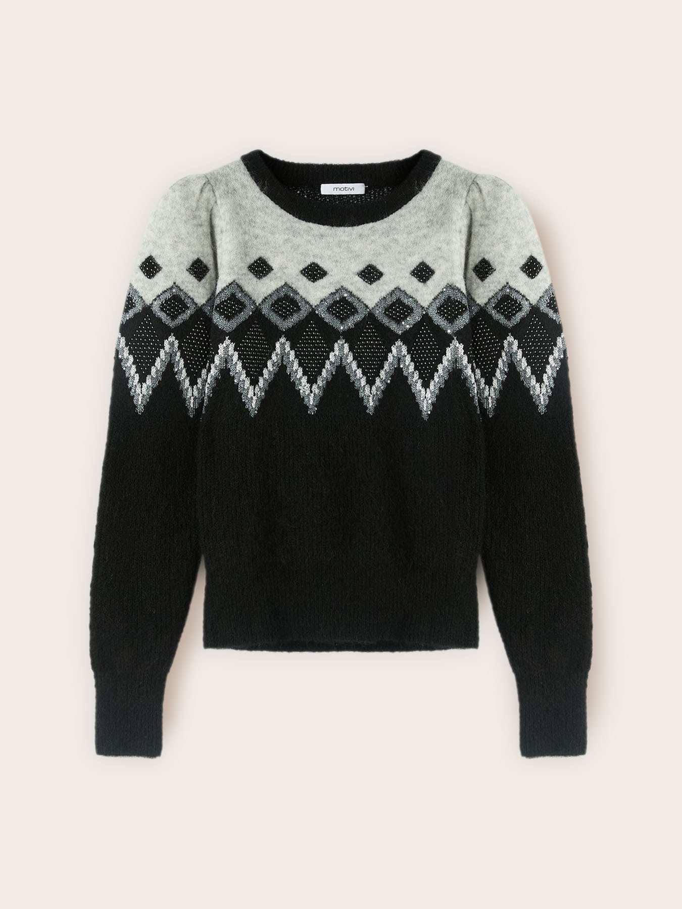 Jacquard sweater with balloon sleeves image number 4