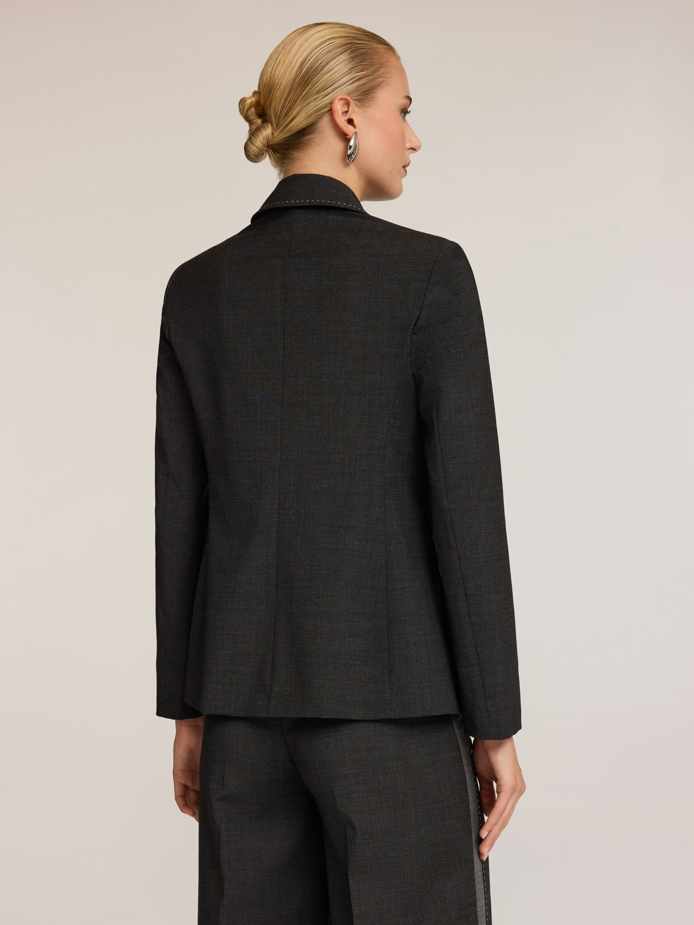 Mixed wool canvas blazer with topstitching image number 1