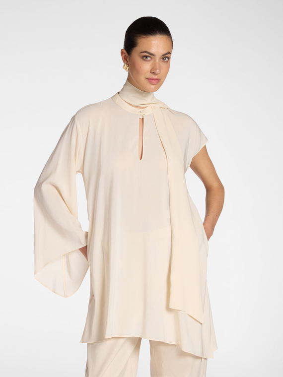 Long asymmetric blouse with sash
