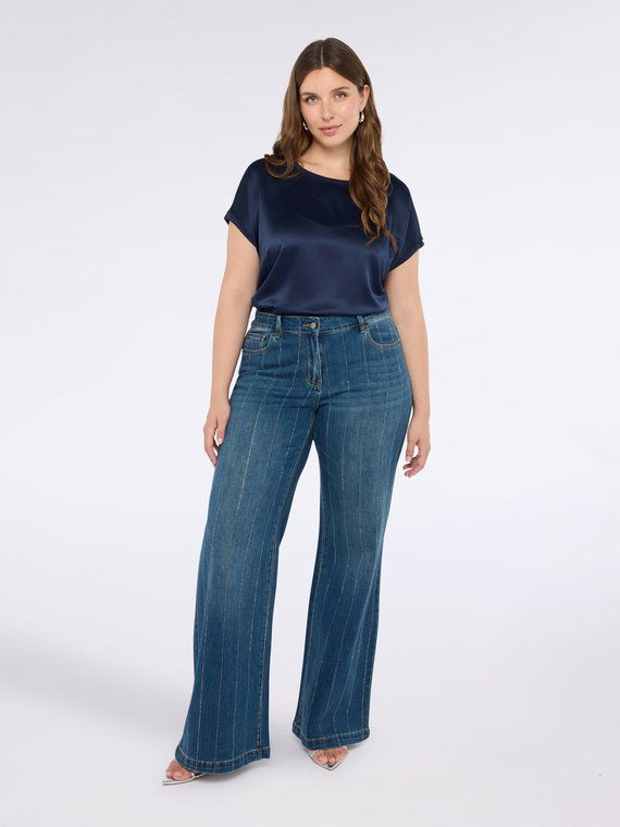 Two-material T-shirt with round neckline