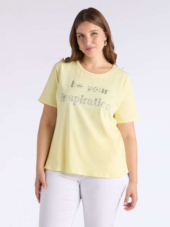 T-shirt avec inscription en cabochons